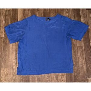 America Perry Ellis‎ Silk Top Blouse Short Sleeve Blue Crew Neck Size M